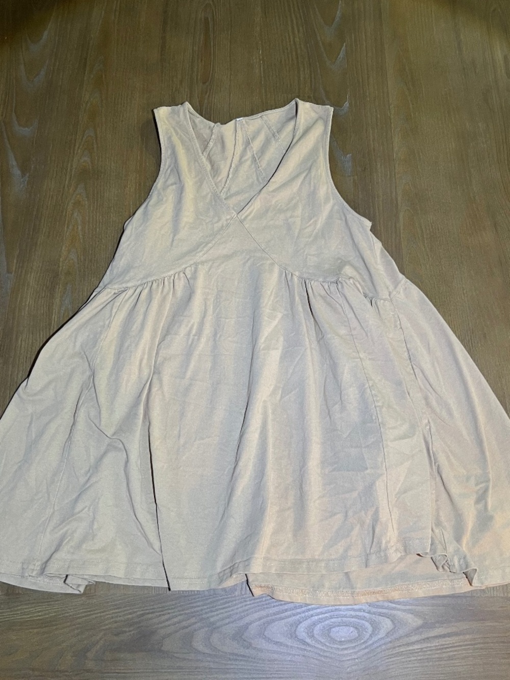 Boho Cotton Crossover V-Neck Babydoll Dress Beige Sleeveless Tunic Mini M